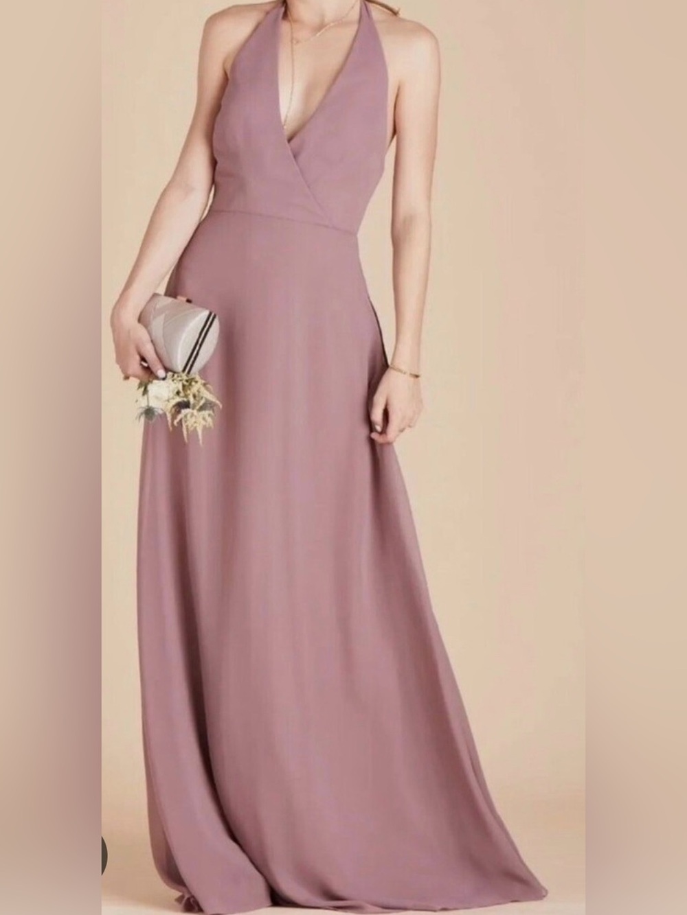 Birdy Grey Mauve Halter V-Neck Maxi Dress
